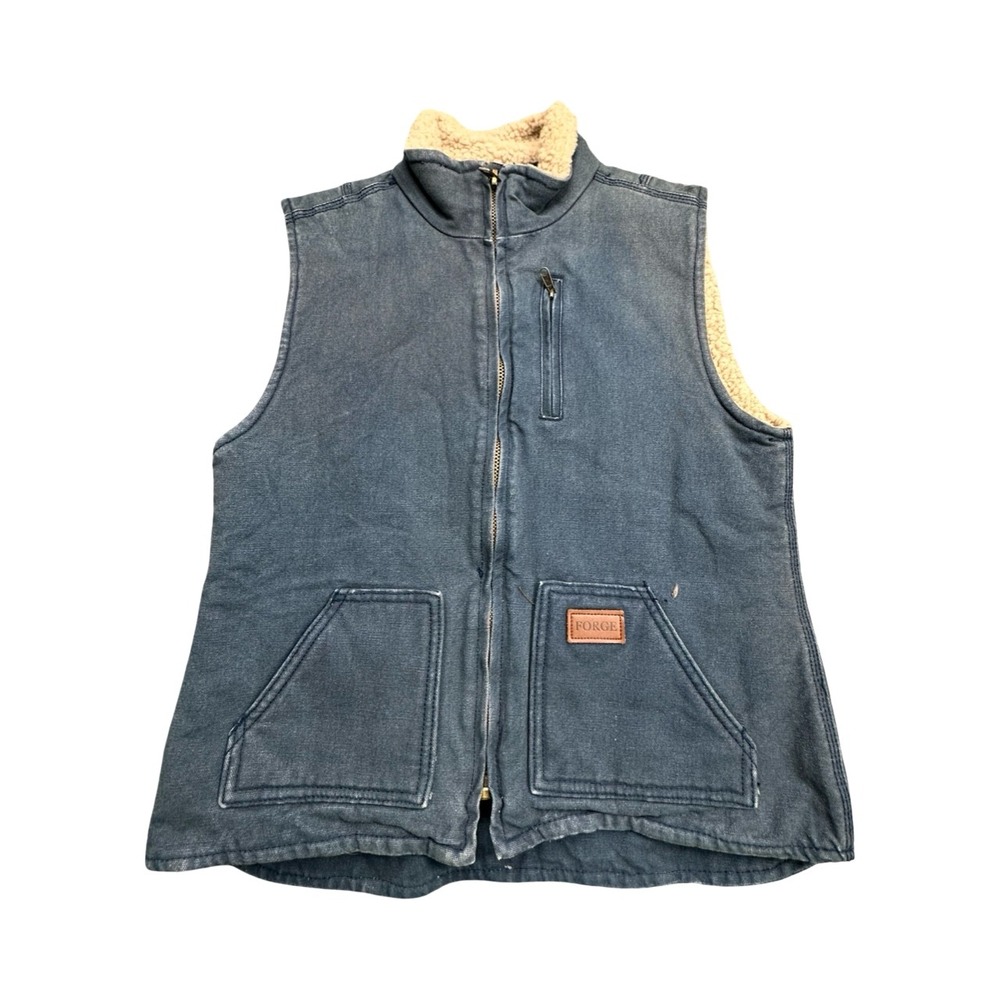 Forge Vest Mens Large Blue GFL-VEST Sherpa Lined Canvas Full Zip Workwear Rugged